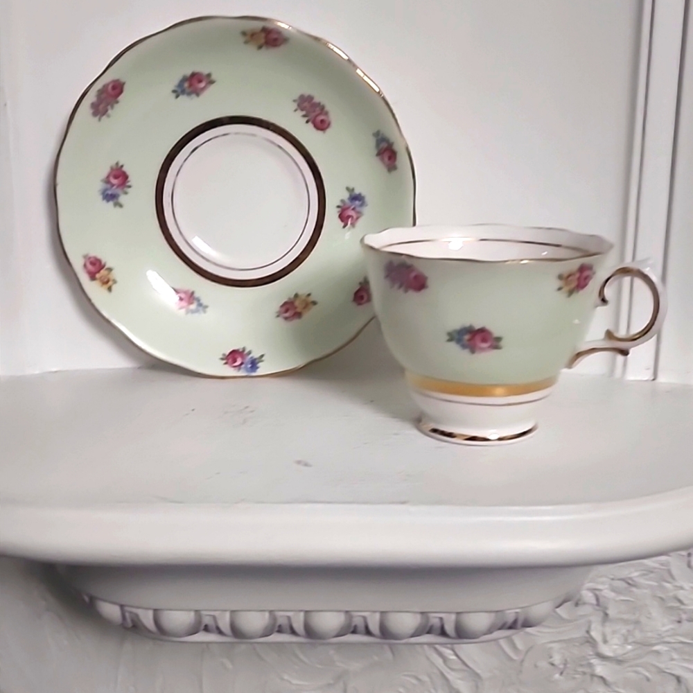 Colclough Tea Cup and Saucer, White and Yellow tea cup and saucer set
